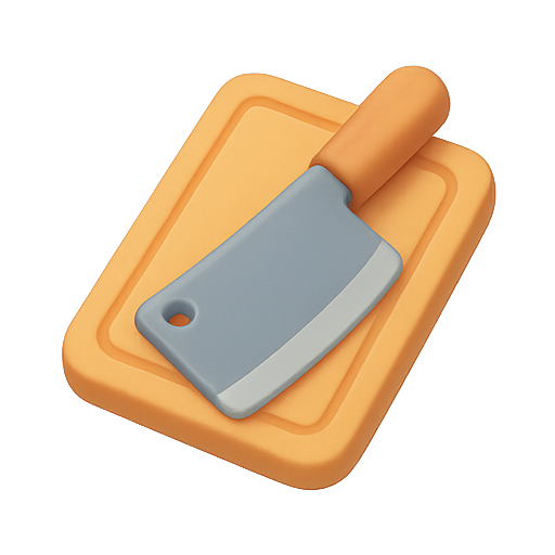 Cutting board, cleaver, kitchen tools icon