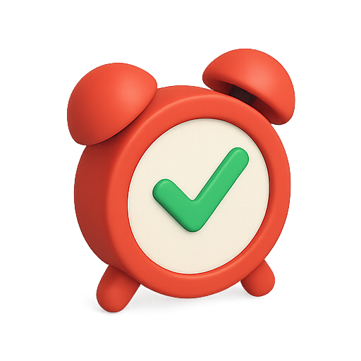 Alarm, checkmark, red icon