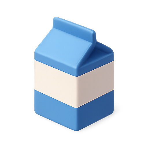 Milk carton, 3d modeling, blue and white icon
