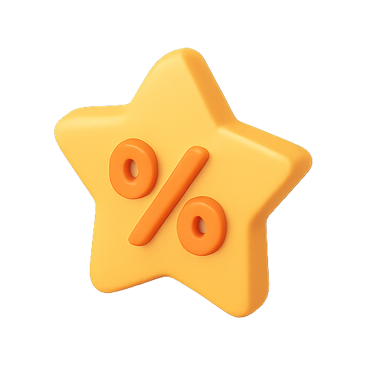 Star, percentage, 3d icon