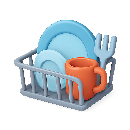 Dishes, cups, drying rack icon