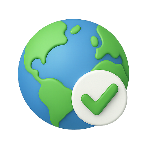 Globe, check mark, earth icon