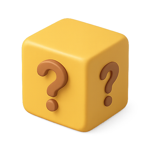 Question mark, cube, yellow icon