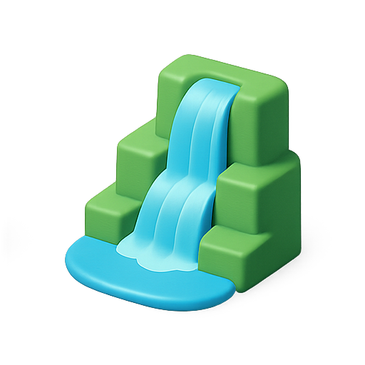 Waterfall, 3d, green icon
