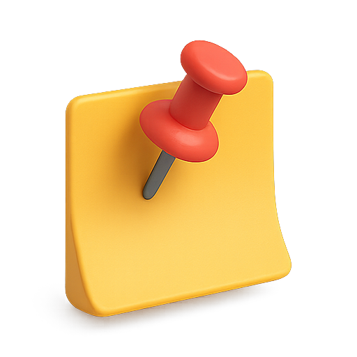 Sticky note, push pin, stationary icon