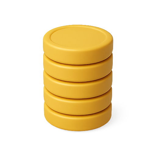 Stacked, coins, yellow icon