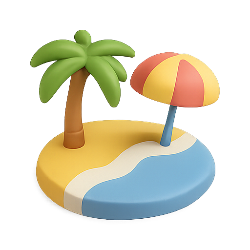 Beach, palm tree, umbrella icon