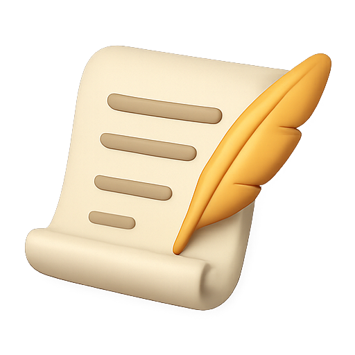 Scroll, feather, writing icon