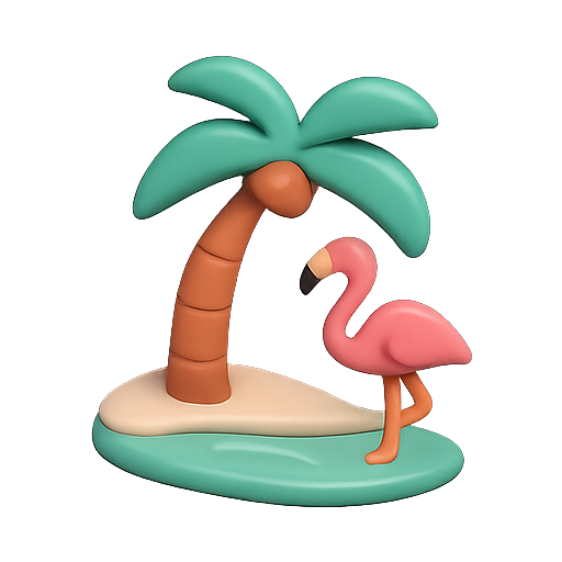Palm tree, flamingo, tropical icon