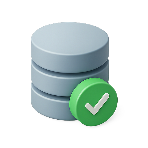 Database, verification, checkmark icon