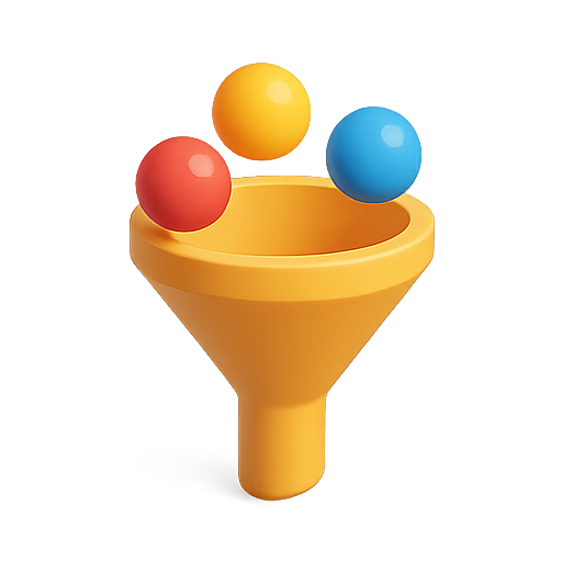 Funnel, balls, colorful icon