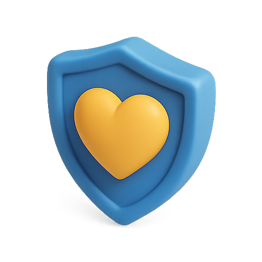 Shield, heart, blue icon