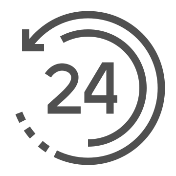 24 hours, around the clock, clock icon
