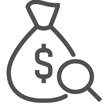 Accounting, finance, magnifying glass icon