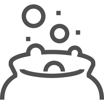 Alchemy, bubbles, cauldron icon