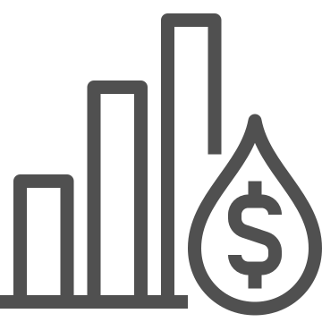 Bar graph, dollar, drop icon