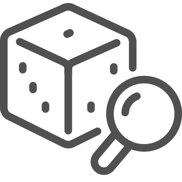 Analysis, assessment, dice icon
