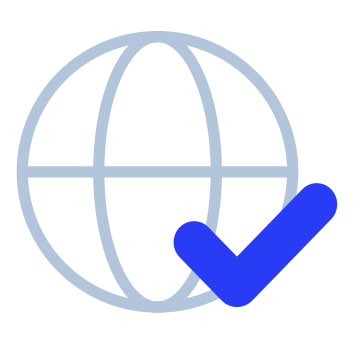 Web, globe, checkmark icon