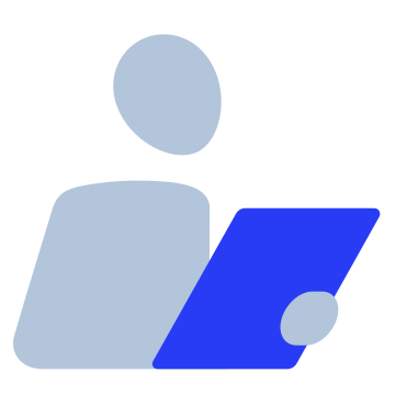 Inspect, reading, person icon