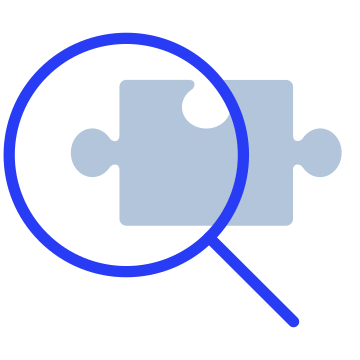 Puzzle, piece, magnifying icon