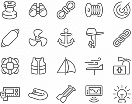 Line Sea Boat Equipment Icons