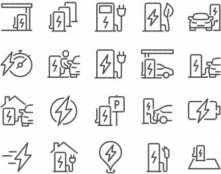 Line Car Charging Station Icons