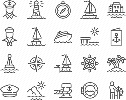 Line Travel by Sea Icons