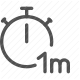 1, chronometer, countdown, minute, minutes, one, stopwatch, time measurement, timer, tracking time, 1m, min, 1 min icon