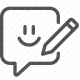 chat bubble, commenting, communication, compose, customer service, edit, feedback, happy, message, pencil, rating, review, satisfaction, smiley face, write icon