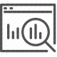 analytics, chart, data analysis, magnifying glass, search, statistics, visualization icon