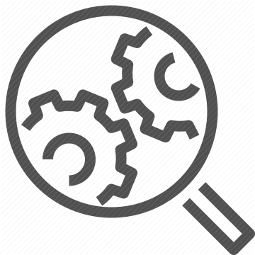 magnifying glass, information, gears, analytics, search, data analysis