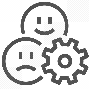 settings, cogwheel, feedback, data processing, happy face, sad face