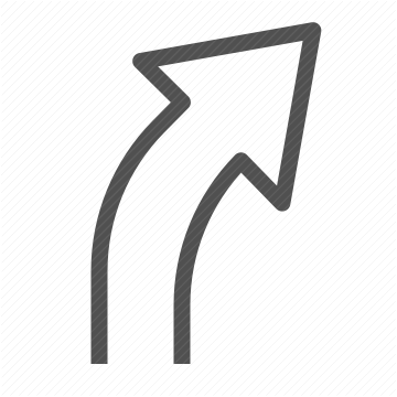 pointing, arrow, direction, guide, navigation, right turn, curved arrow