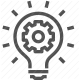 creativity, engineering, gear, idea, innovation, lightbulb, technology icon