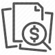 analytics, data, documents, financial analysis, magnifying glass, money, search icon