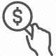 currency examination, dollar sign, economic review, financial analysis, investment search, magnifying glass, money research icon