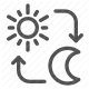 arrows, cycle, day and night, day parts, four seasons, moon, sun icon