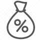 borrowing, debt, finance, interest, loan, money bag, percentage icon