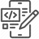 app design, code editor, development, mobile app, programming, software, technology icon