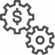 currency, dollar, finance, gear, investment, mechanism, money icon