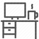 coffee, computer, desk, monitor, office desk, workspace, workstation icon