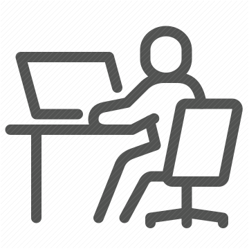 sitting, office, employee, desk, workplace, computer, chair