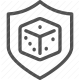 dice, protection, risk management, safety, shield, strategy, uncertainty icon