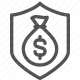 finance, investment, money bag, protection, savings, security, shield icon