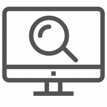 magnifying glass, find, examine, monitor, screen, search, computer