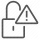 access, alert, privacy, protection, security, unlock, warning icon