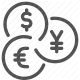 currency, dollar, euro, exchange, finance, stock market, yen icon