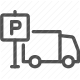 cargo handling, fleet management, logistics, parking sign, transportation services, truck parking, vehicle management icon