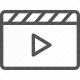 clapperboard, editing software, film production, movie making, multimedia, play button, video editing icon