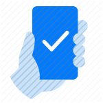 mobile vote, phone, checkmark, completion, approval, confirmation, success, task done, validation, verification, finished, hand holding icon